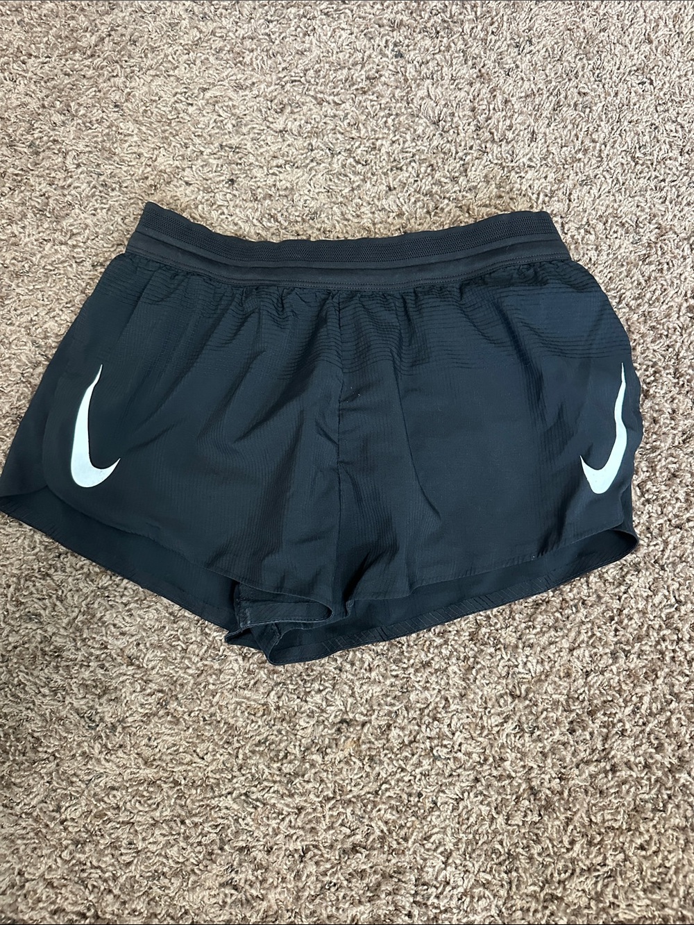Nike Black Aeroswift Running Shorts with White Swoosh
